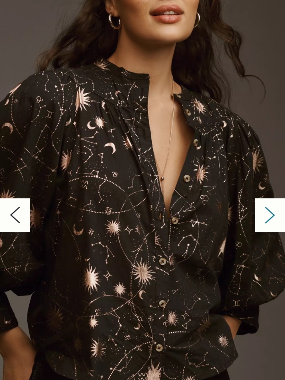 Anthropologie Maeve Celestial Femme Buttondown Blouse Black & Gold Small
